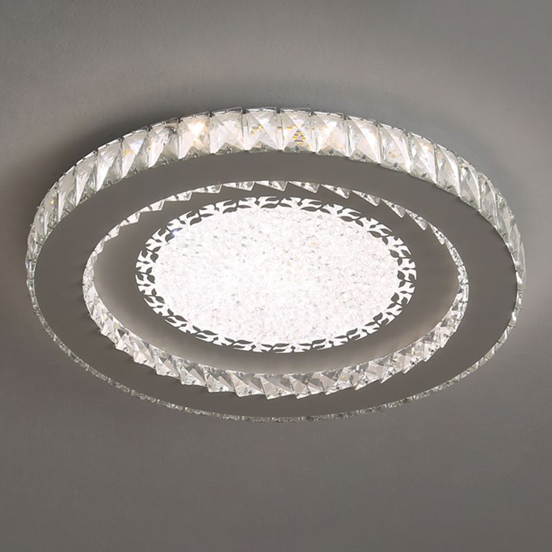 Chambre ronde Flush Ceiling Light Crystal LED Contemporary DEL Flush Mount Lighting Fixture in Stainless-Steel