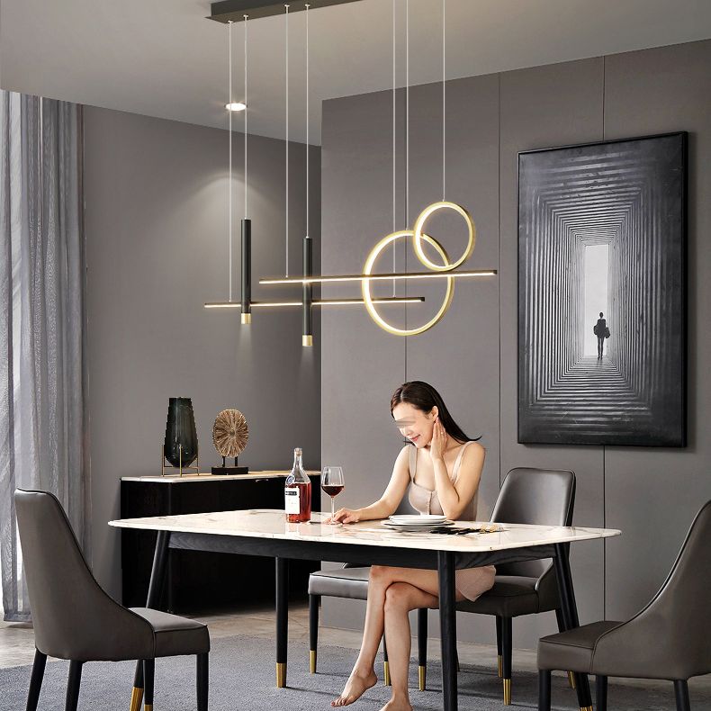 Luce a sospensione dell'isola LED lineare in alluminio in moderna luce del soffitto in ferro battuto in stile creativo con ombra silicone