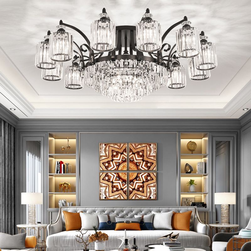 Zylindrisch Kristall Flush Mount Modern Modernes Esszimmer halb Flush Deckenleuchte in Schwarz