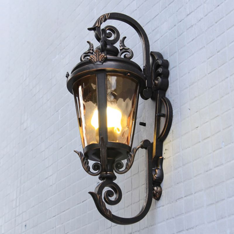 Black Urn Shape Wall Mounted Lamp Rustic Clear Water Glass 1 Head Outdoor Wall Sconce