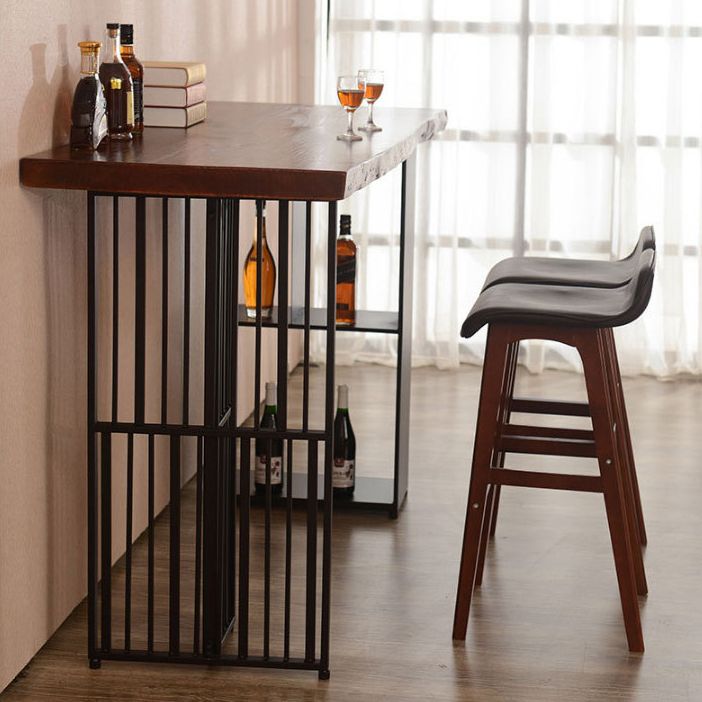 Solid Wood Bar Dining Table Industrial Bar Dining Table with Double Pedestal Base