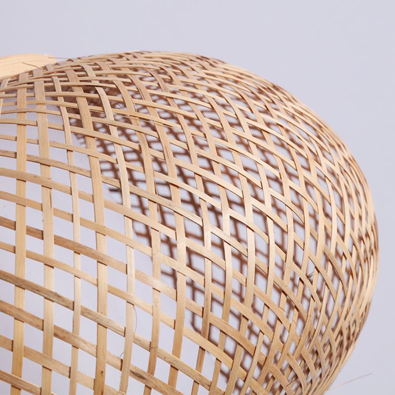 1 Light Rounded Drum Hanging Light Fixture Asia Wicker Ceiling Light with Hanging Cord for Restaurant