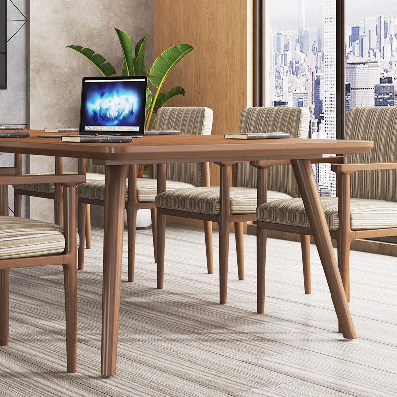 Rectangle Solid Pinewood Brown Tone Dining Table Simplicity 4 Legs Table for Dining Room