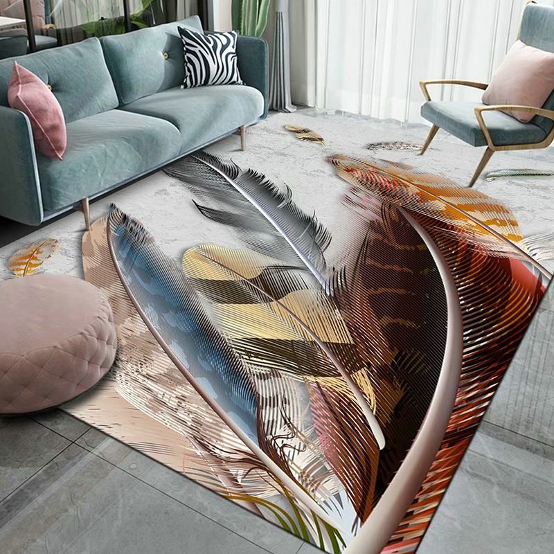 Gold Feather Rug Polyester Novelty Rug Stain Resistant Rug for Living Room