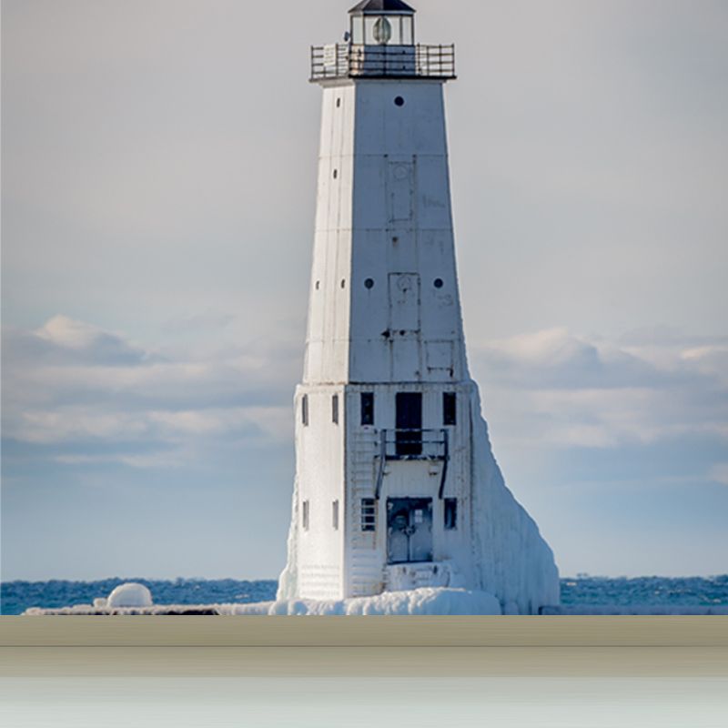 Huge Tall Lighthouse Mural Decal for Bathroom Landscape Wall Art in White, Stain-Proof