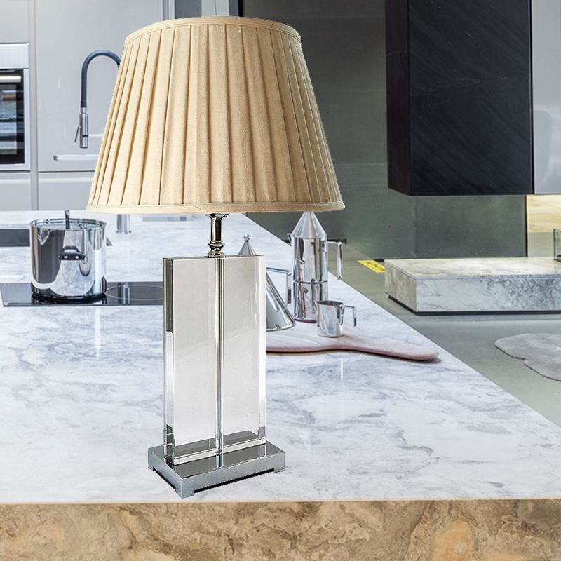 Lampe de table de chevet à abat-jour plissé en cristal, 1 lumière beige, éclairage de Table moderniste pour chambre à coucher