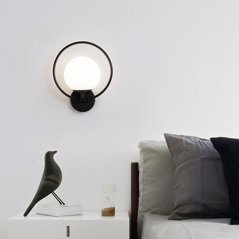 Modern Style Wall Mount Lamp 1-Light Spherical with Glass Shade for Bedroom