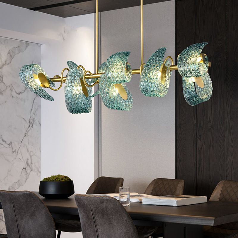 Modern Metal Ceiling Light Flower Shape Island Light with Glass Shade for Living Room