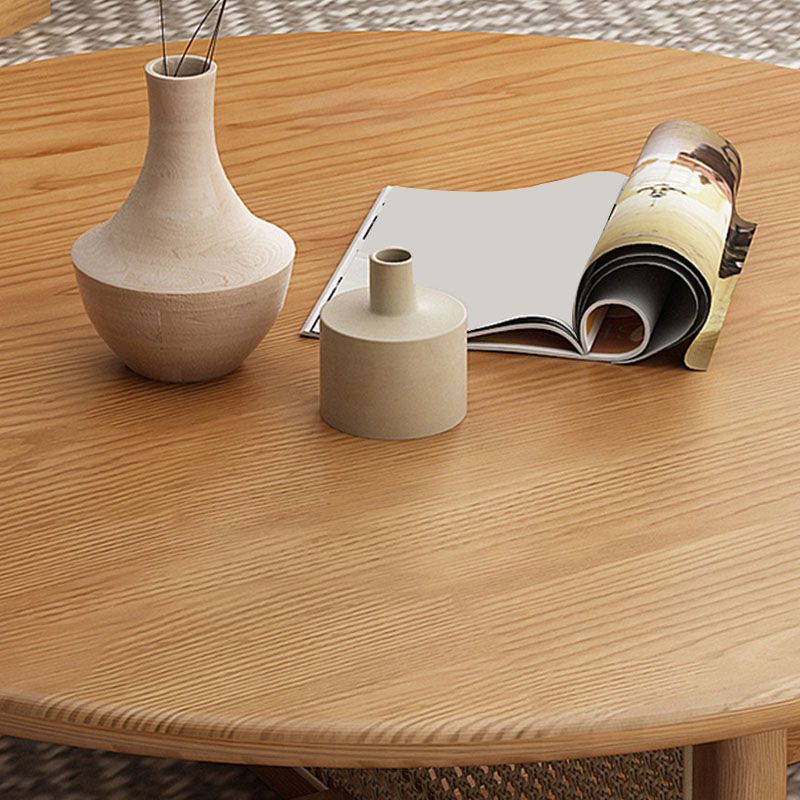 Round Solid Wood Coffee Table Cross Legs Coffee Cocktail Table