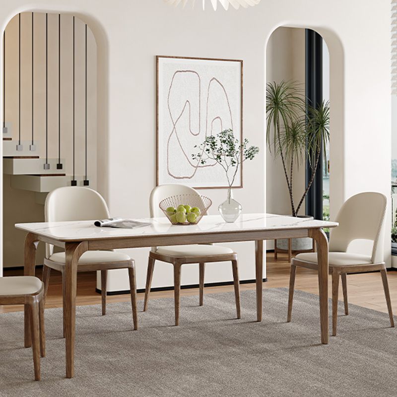 Modern White Stone Top Dining Set 1/5/6/7 Pieces Dining Table Set with White Chairs