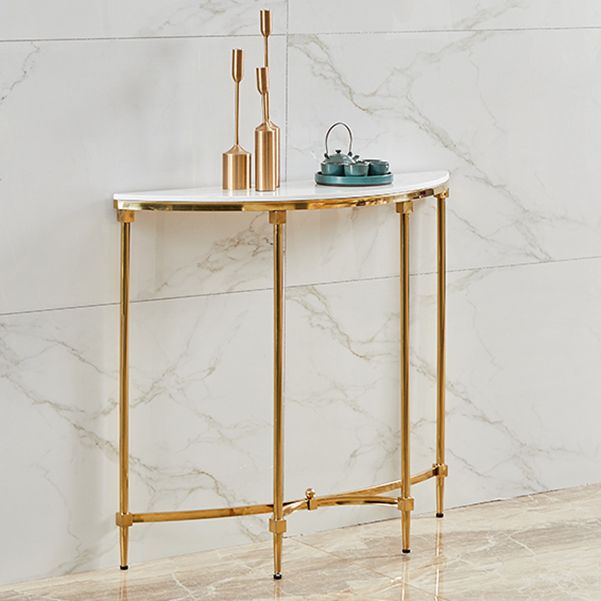 Glam Console Accent Table Antique Finish Half Moon Sofa Console Table in Marble