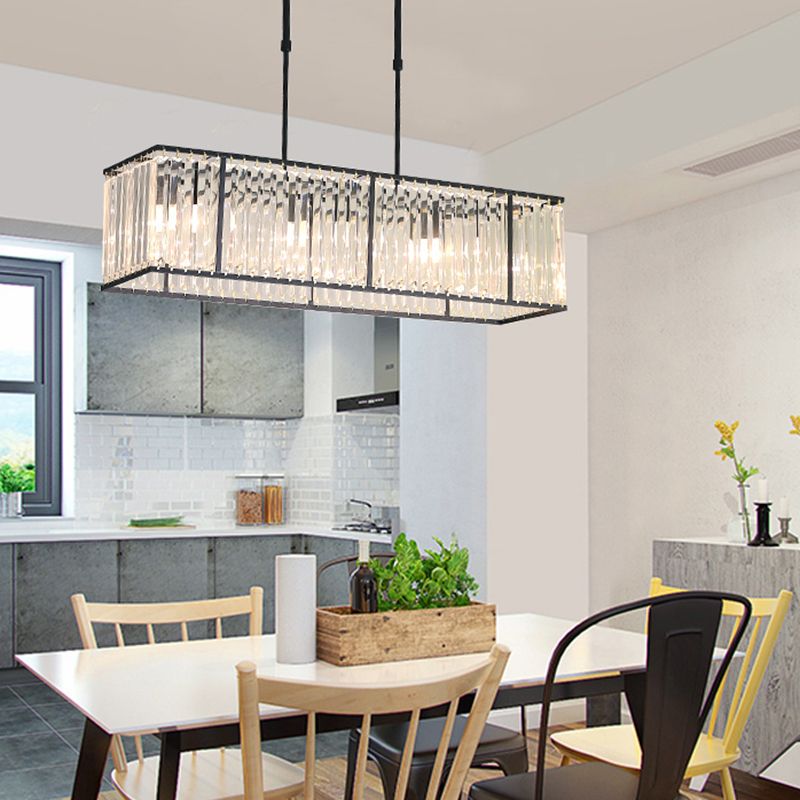 Modern Rectangle Shade Island Pendant Crystal Island Lights for Dinning Room