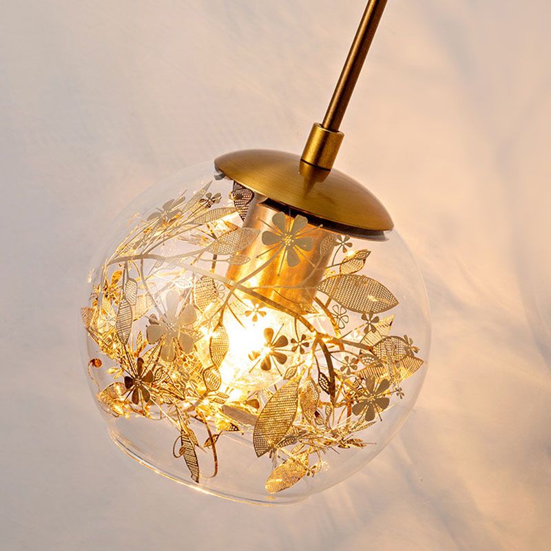 Clear Glass Bubble Wall Lamp Contemporary 1-Light Wall Mounted Lamp with Foil Flower Decor