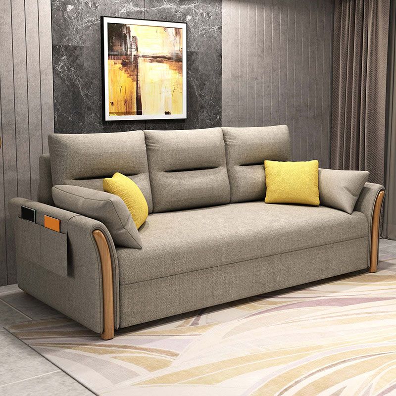 Convertible Contemporary Flared Arm Linen Sofa Bed with Storage in Brone