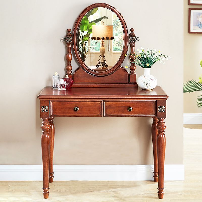 Traditional Makeup Vanity Desk Table with Drawer in Brown for Bedroom