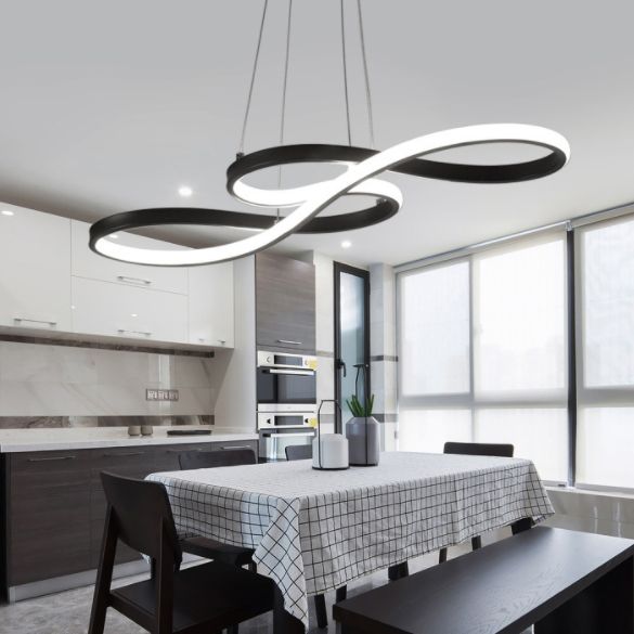 White Light LED Post Modern Restaurant Chandelier Black Acrylic Curved LED Pendant Lighting