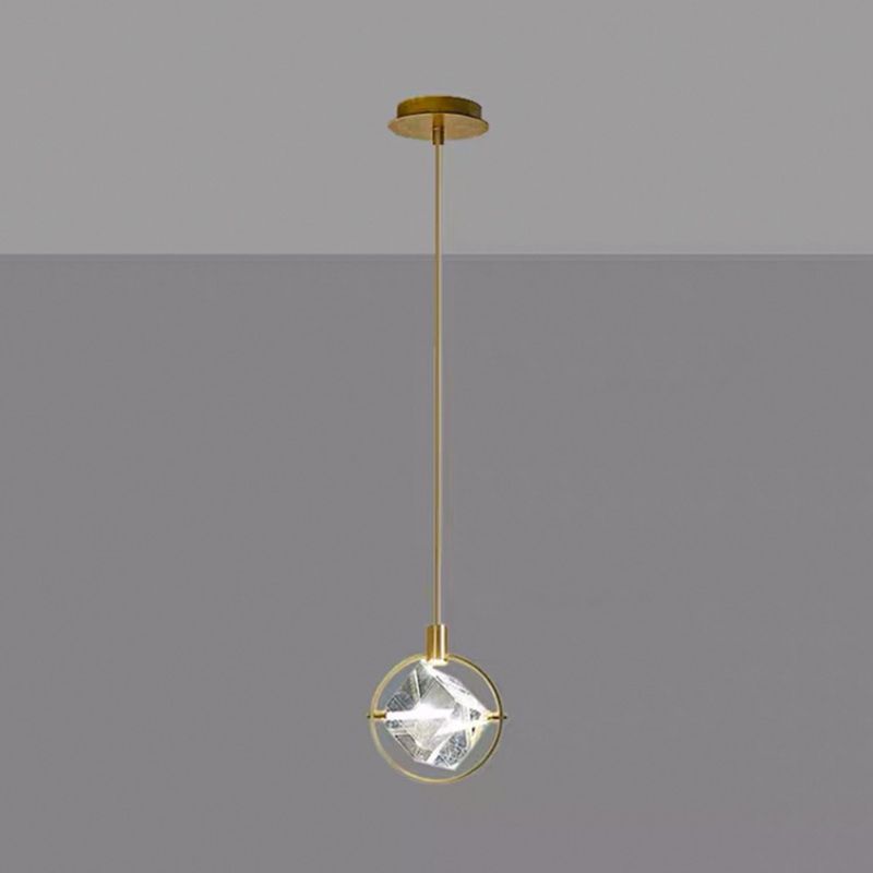 Post-modern Style Mini LED Pendant Light Square Crystal Shade Design Home Decorative Lighting Fixture in Gold