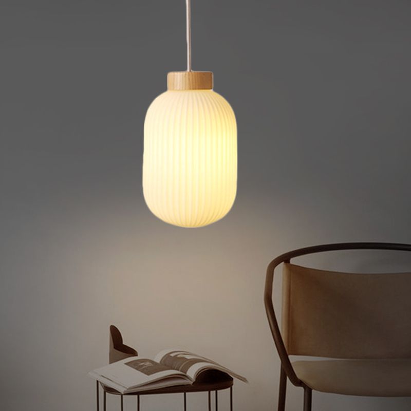 Asian 1 Light Pendant Lamp with Paper Shade White Capsule/Drum Ceiling Pendant for Corridor, 5.5"/8"/12" Wide