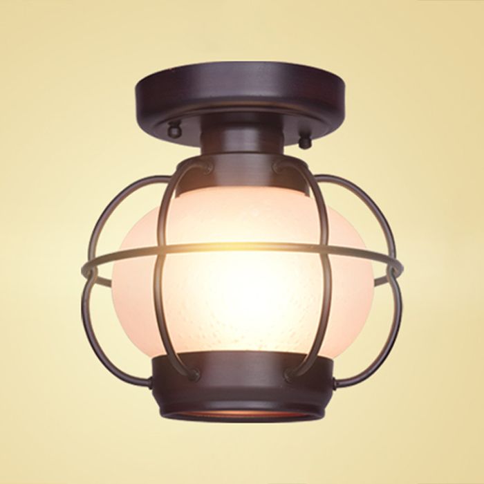 1-Light Porch Ceiling Lamp Vintage Flush Mount Light Fixture with Glass Shade