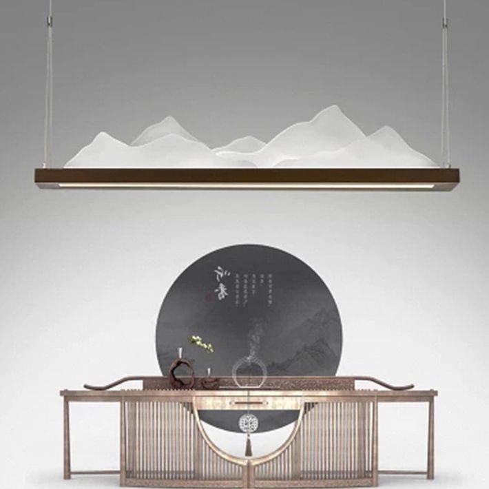 Cinese 1 ciondolo a soffitto leggero con lampadario a forma di montagna nera di tonalità acrilica per sala di studio, largo 31,5 "/39"/47 "