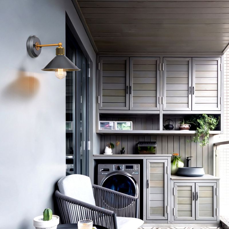 Schwarz 1 leichte Wandleuchter leichter industrieller Stil mit Metallbahnkegelwandlampe