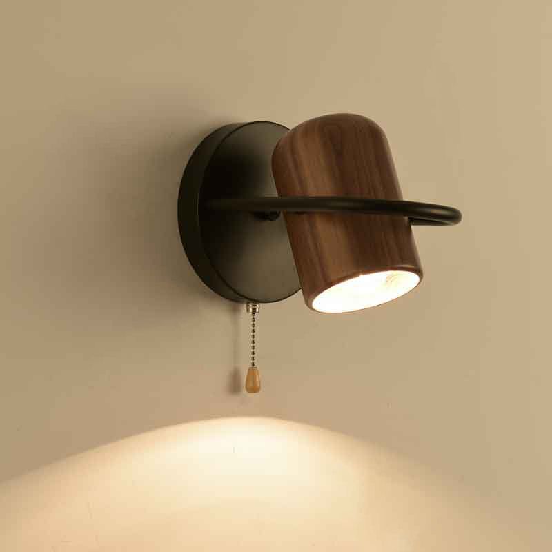 Modern Wood Reading Wall Mount Lamp Bedroom Wall Lighting Fixture with 1 Spotlight