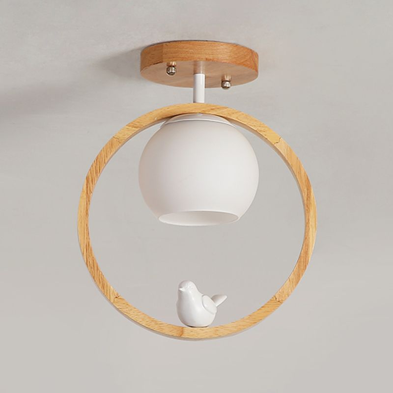 Contemporary Globe Flush Light Fixture Wood 1 Light Flush Mount Ceiling Fixture in Brown