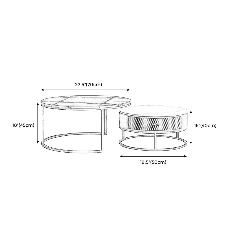 Frame Base Design Marble Metal Iron Black Base Round Coffee Table