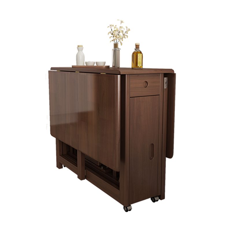 Mid-Century Modern Brown Dining Table Solid Wood Drop-Leaf Dining Table for Home Use