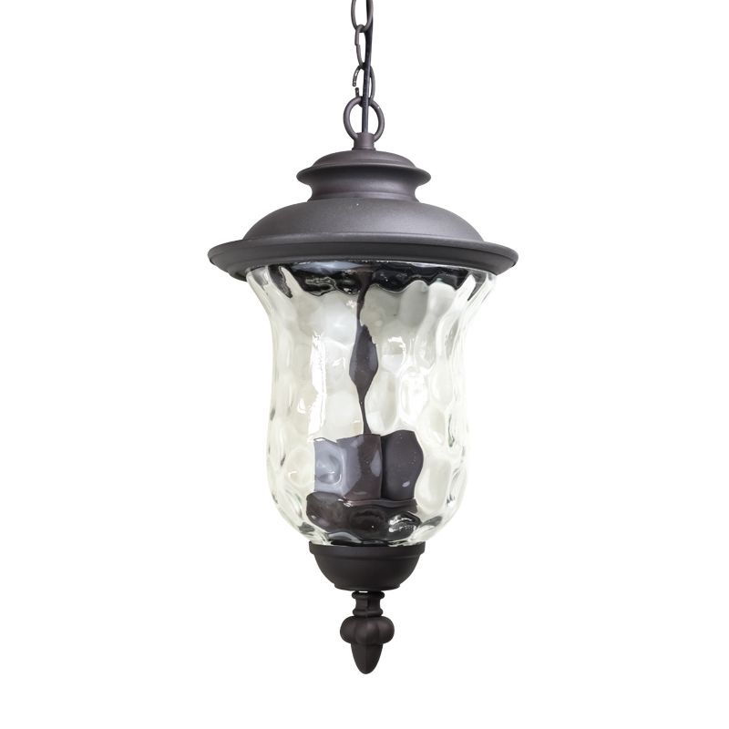 Lumière pendentielle à 3 légers avec une nuance en verre aléatoire Métal de style antique, lampe suspendue extérieure en gris foncé