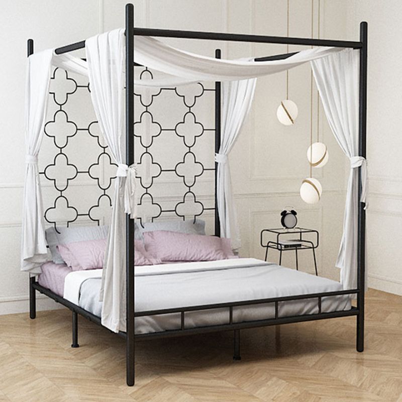 Metal Bed Frame Glam Canopy Bed With Headboard and Footboard