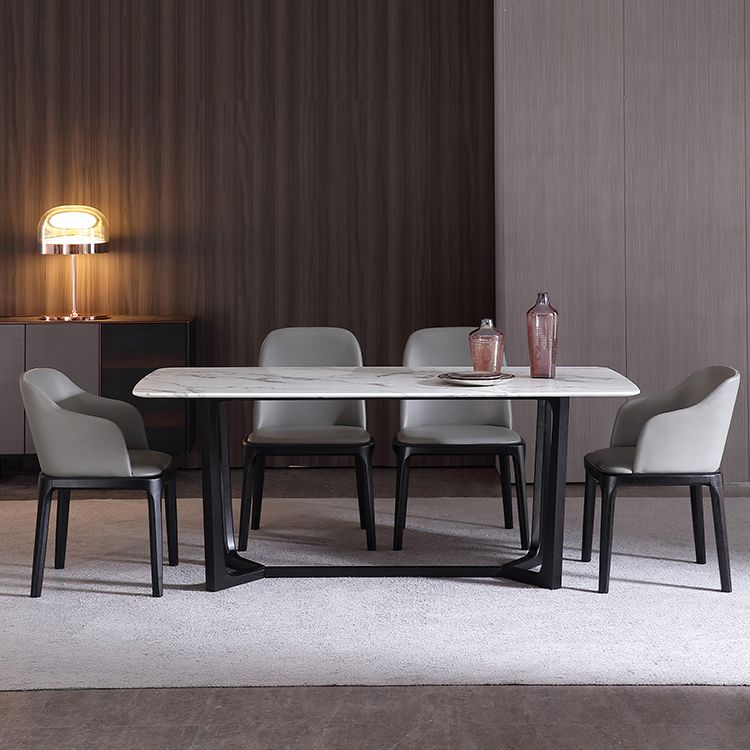 Rectangle Marble White Dining Table Industrial Trestle Base Table for Dining Room