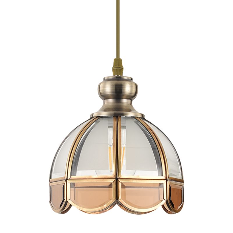 Dome Stairway Hanging Pendant Lamp Vintage Clear/Beige Glass 1 Head Nickel Ceiling Suspension Light