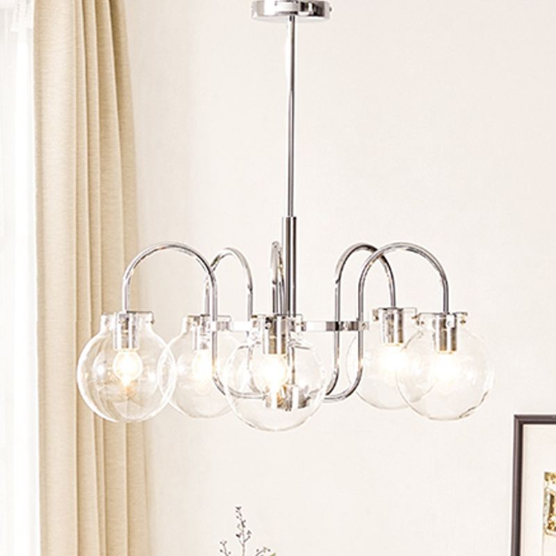 Modern Silver Ceiling Hung Fixture Global Clear Glass Down Lighting Pendant