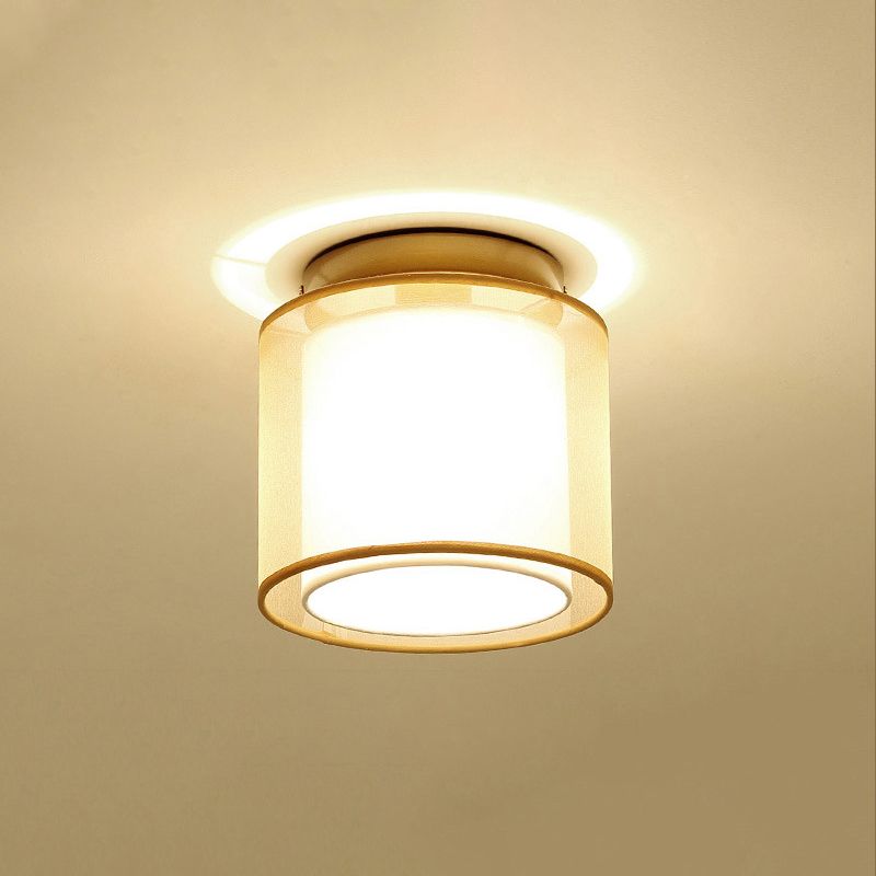 Dual-Shaded Corridor Ceiling Light Fabric 1 Light Modern Semi Flush Mount Lighting