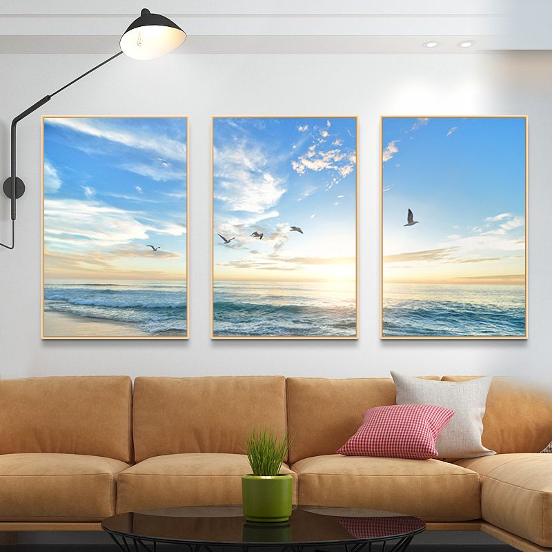 Multi-Piece Seaside Scene Painting Canvas Contemporary Wall Decor for Bedroom, Set of Three