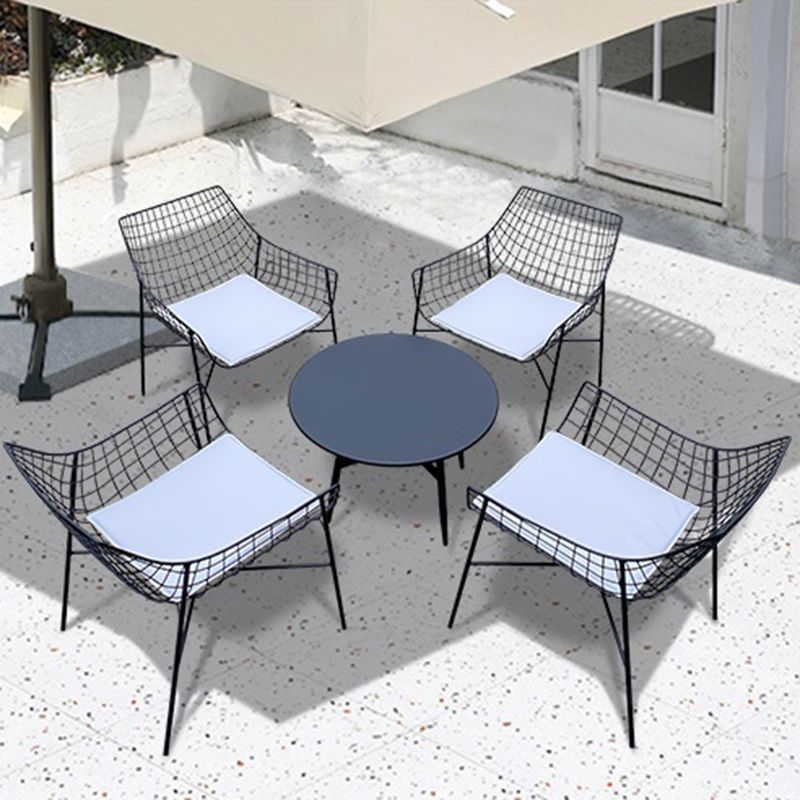 Contemporary Metal Patio Table Round Water Resistant in White/Black