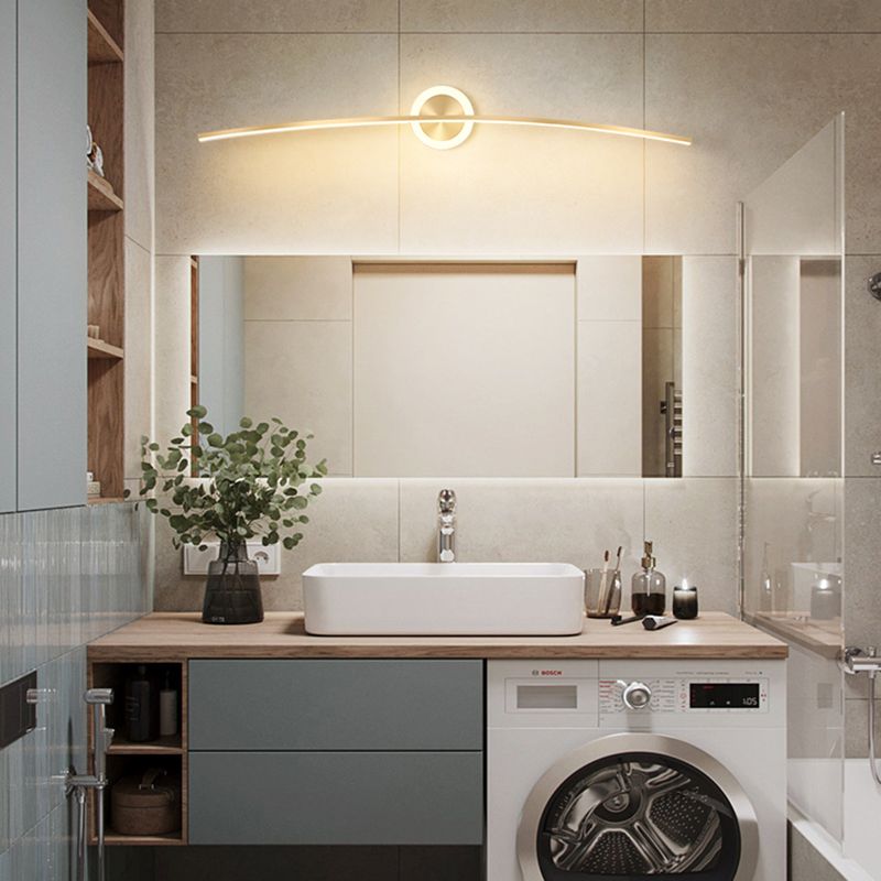 Linear Shape Metal Wall Light Modern Style 2 Lights Mirror Wall Mount Light