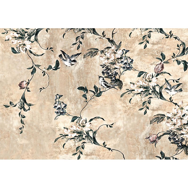 Pastel Color Chinese Style Murals Whole Bird and Peach Branch Patterned Wall Decor for Bedroom