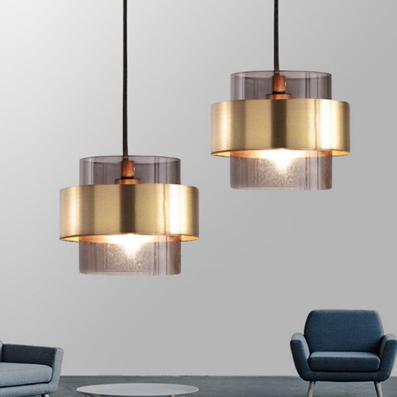 Fumio cilindro luce in vetro grigio leggero moderno 1 luce soffitta in oro chiaro