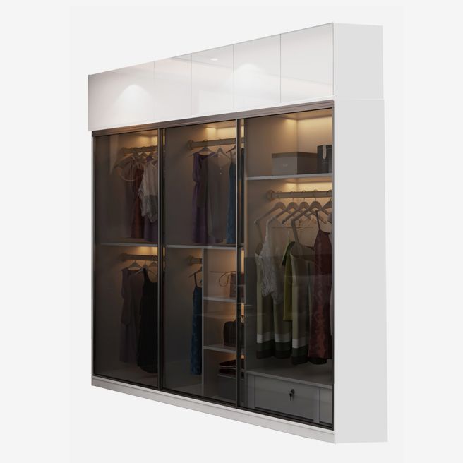 Wood and Glass Wardrobe Armoire Contemporary Sliding Wardrobe Closet