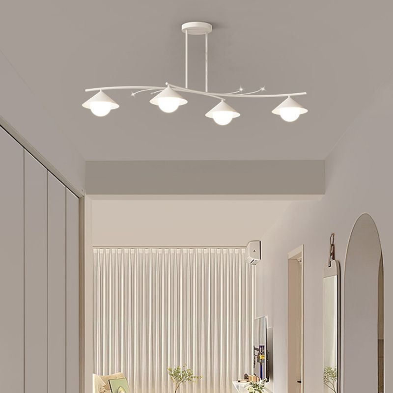 Modernism White 4-Light Kitchen Island Lighting Shaded Island Pendant Lighting