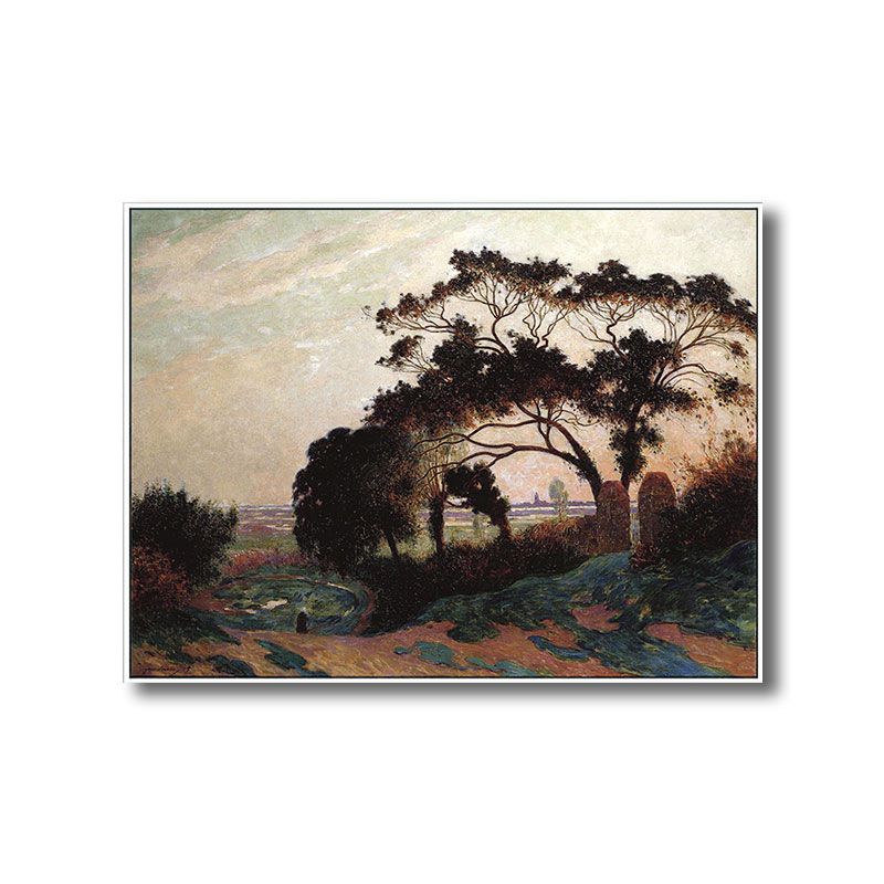 Brown Farmhouse Style Wall Art Sunset Tree Scenery Canvas Print for Sitting Room