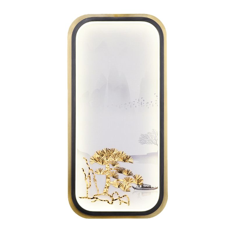 Round / rectangle Pine Tree Mur Mural Light Style chinois Métallique LED LED CHAMBRE ÉCLAIRAGE MUR