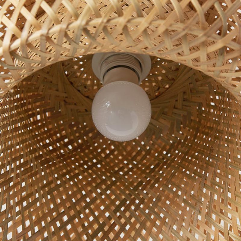 Asia Style Half-Circle Pendant Lighting Fixture Rattan Restaurant Pendant Light Kit in Beige
