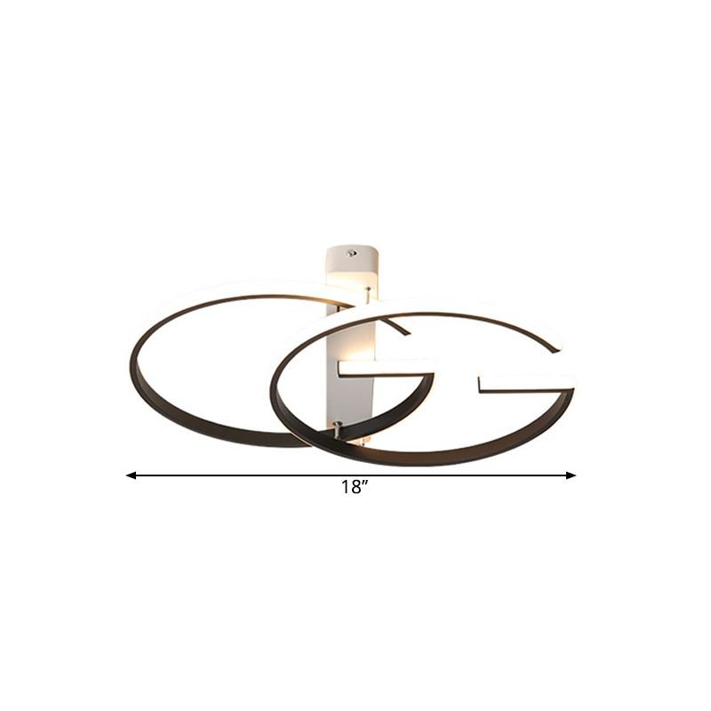 Accensione del soffitto in metallo a doppia g-a g di gambo a LED Minimalista Black Semi-flush in luce calda/bianca, larghe 18 "/21,5"