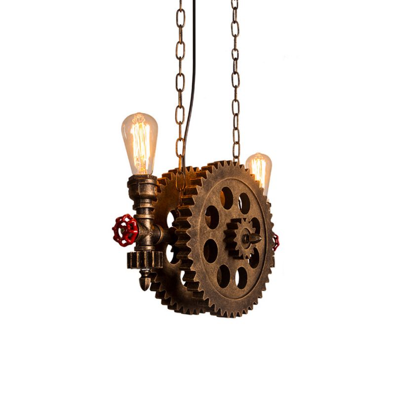 Pendante de vitesse élégante antique avec ampoule exposée 2 lumières Pendante îlot métallique Lumière à la rouille pour la salle à manger