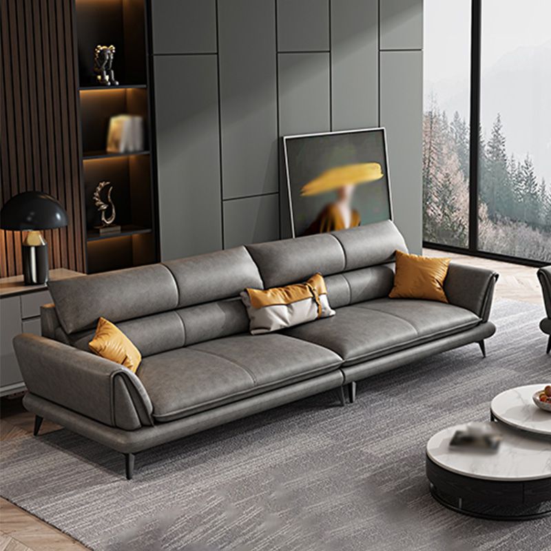 Slipcovered Stationary Stain Resistant Storage Square Arm Gray Sofa