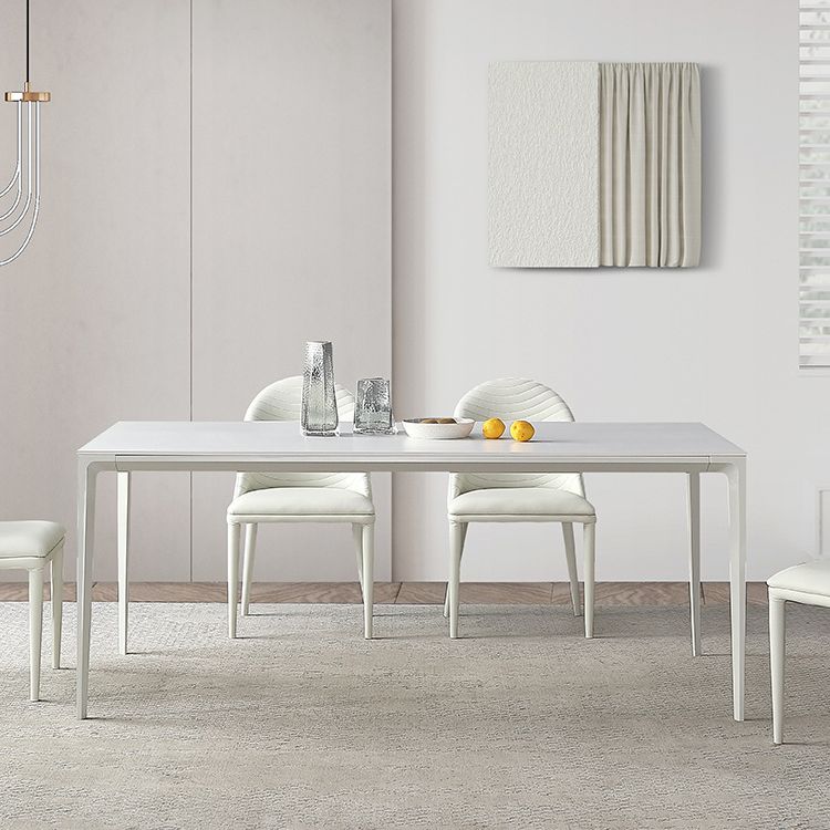 Metal Contemporary Rectangular Dining Table White Sintered Stone Top Table with Legs