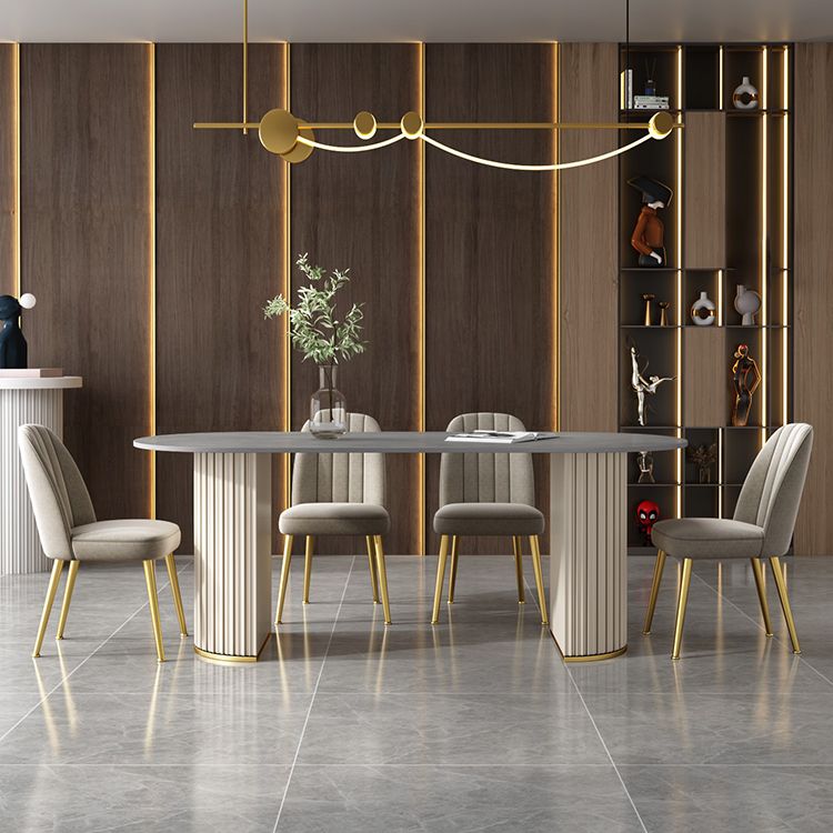 Tavolo da pranzo ovale moderno tavolo da pranzo in pietra sinterizzato con doppio piedistallo bianco